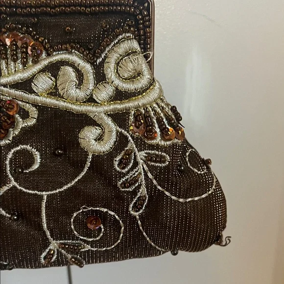 Elegant Brown Beaded Clutch - Picture 3 of 7